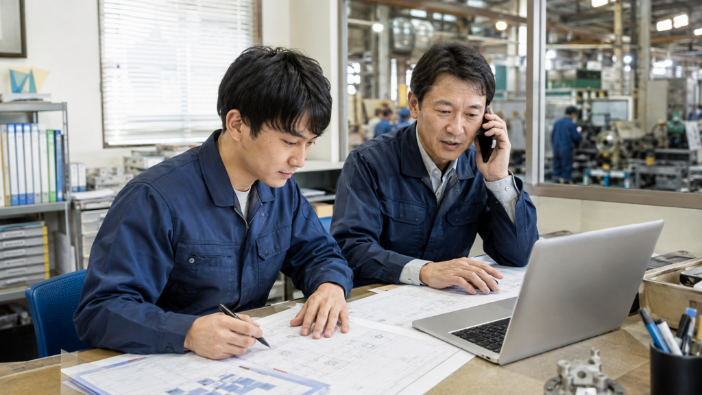 中小製造業が新規問い合わせへ迅速に対応する様子